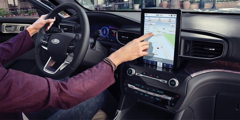 Close up view of the touchscreen inside of a 2025 Ford Explorer