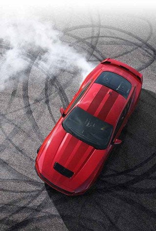Overhead view of a 2024 Ford Mustang® model with tire tracks on pavement | Al Packer's White Marsh Ford in Middle River MD